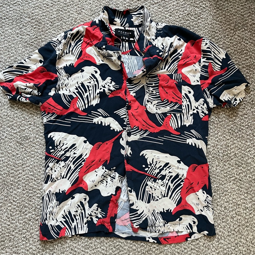 Men's Black and Red marlin fish Patterned Shirt pacsun